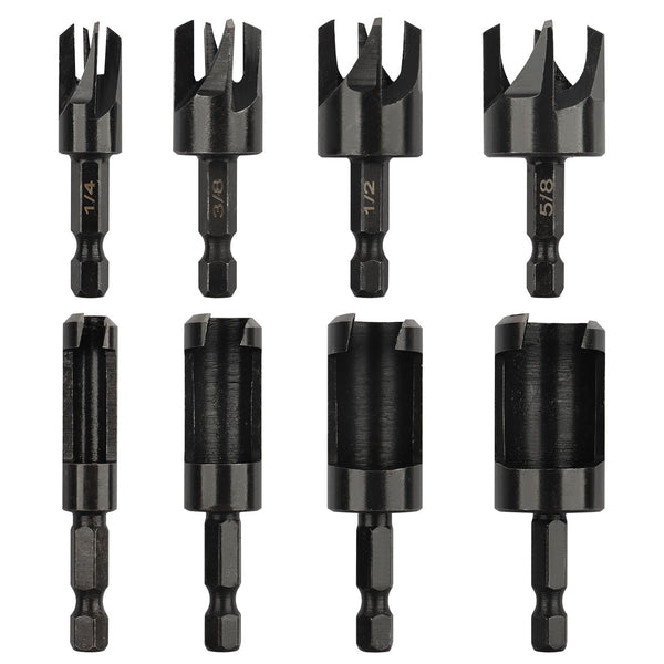 Plug Cutter, 8Pcs Wood Plug Cutters Drill Bit Set with 1/4 Hex Shank, Straight and Tapered Cutting Tool