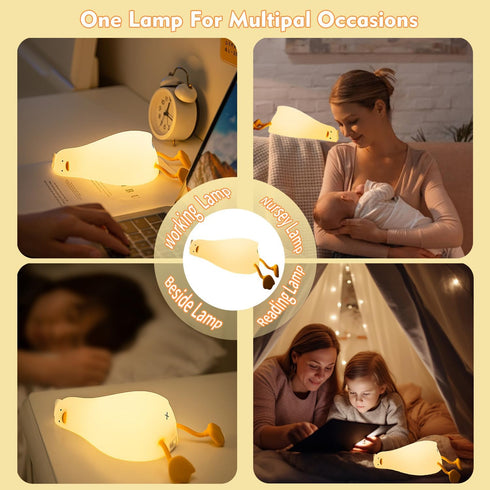 LiuXxdym 3 Dimmable Lying Flat Duck Night Light, Cute Silicone Light Up Duck, Level Nursery Nightlight, LED Duck Lamp