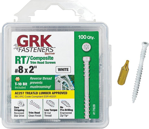 GRK White Fasteners 17628 RT Composite #8 x 2 Screws, 100 Count, 772691176288