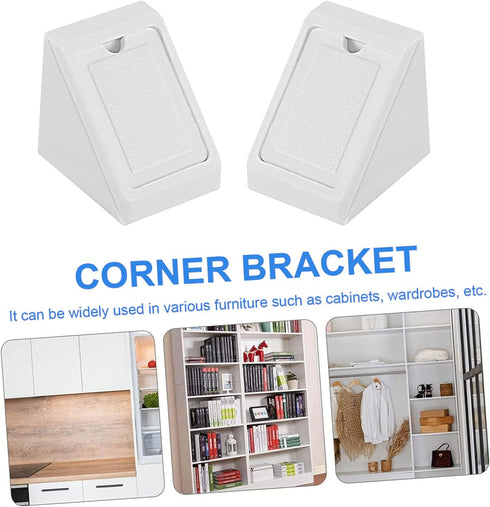 Boxonly 90 2 50Pcs Shelf Cabinet Door Degree Plastic Corner Braces Holes Angle Bracket, White