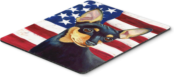 Caroline's Treasures LH9004MP "USA American Flag with Min Pin Mouse Pad, Hot Pad or Trivet" for Home Office Gaming Working Computers Laptop Mouse Mat,Washable Large Mousepad by Caroline's Treasures