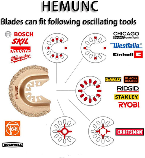 HEMUNC Oscillating Tool Blades, 5pcs Universal Semicircle Carbide Multitool Saw Blades Accessories Kit