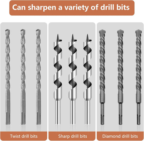 Drill Bit Sharpener, Professional Electric Grinding Tool for Masonry, Carbide, High-Speed Steel, Cobalt