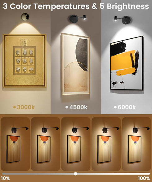 Wall,3 Dimmable (1 Pack) Wireless Battery Operated Picture Light for Color LED Art Lighting for Paintings,Magnetic