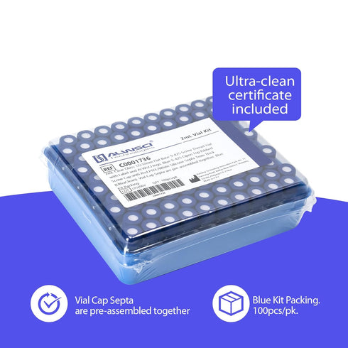 ALWSCI Ultraclean Vials for Chromatography Kit, 2 ml 9 mm HPLC Vial with Blue Screw Cap, 100 Pack