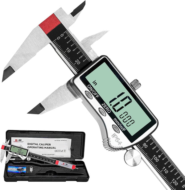Digital Caliper Measuring Tool, 6 Inch with Extra Large LCD Screen, Vernier Caliper, Measures Inch/Metric/Fraction