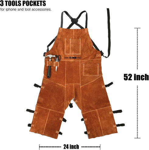QeeLink Leather Welding Apron Split Leg for Men - Spark Flame Heat Resistant Bib Protective Chaps - Heavy Duty Cowhide