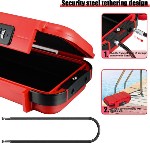 XXL Large Outdoor Waterproof Security Lock Box, Shockproof Travel Safe with Removable Wire Rope, 4-Digit Combination
