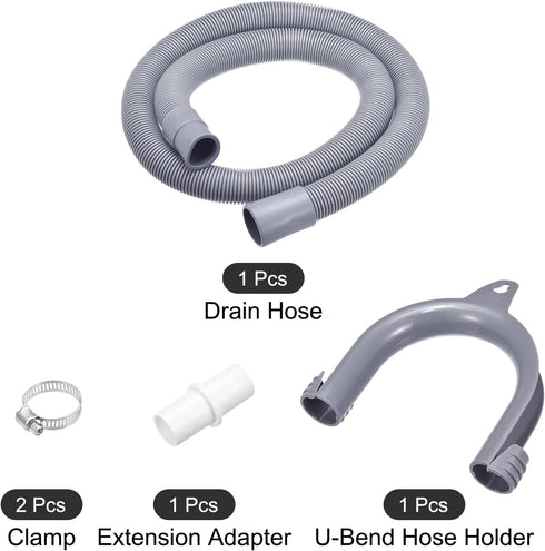 MECCANIXITY Washing Machine Drain Hose Extension Kits 3.28ft Gray - Includes Extension Adapter, U-Bend Hose Holder, 2