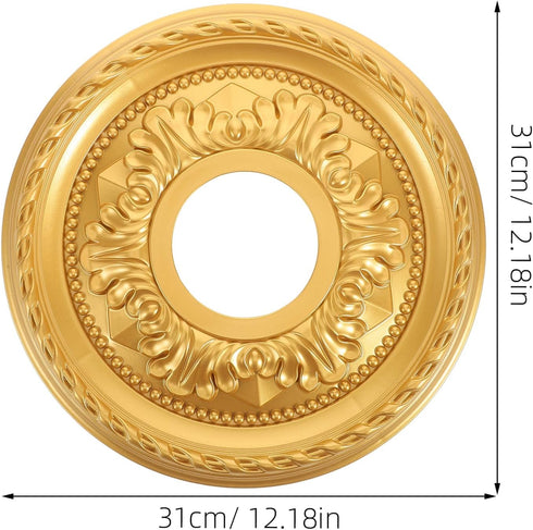 12.20 Inch Round Ceiling Medallion Pu Decorative Ceiling Plate for Home Lighting Medallions Fan Light Fixture Trim