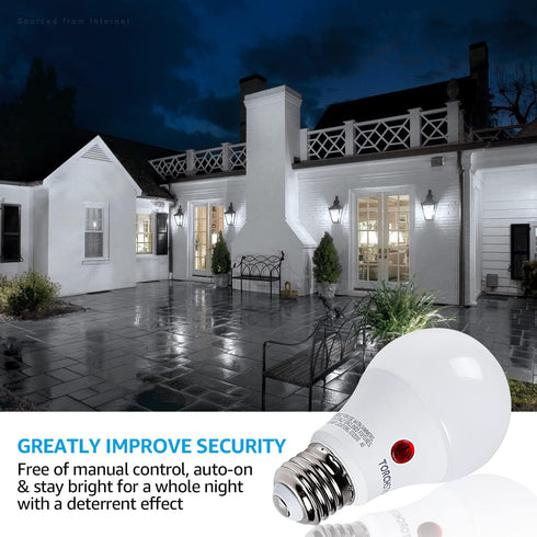 TORCHSTAR Dusk to Dawn Light Bulbs, Outdoor Sensor A19 LED, Auto On/Off Photocell, Pack of 4