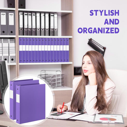 Henoyso 12 Pcs 1.5 Inch Plastic Binder, Flexible 3 Ring Binders Bulk, Holds up to 8.5 x 11 Inch Paper, Purple