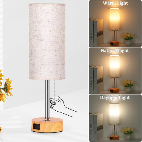 3-Color Bulb Dott Arts Table Lamp for Bedroom, Bedside Lamps with Pull Chain, Bedroom Table Lamps for Nightstand,AC