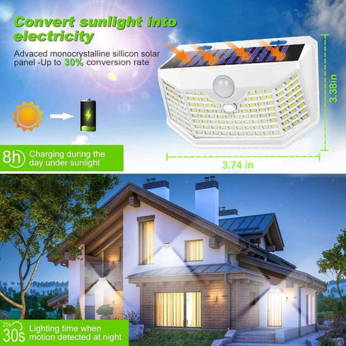 120 3 IP65 2Packs, HMCITY LED Solar Lights Outdoor with Motion Sensor and Lighting Modes, Waterproof Wide Solar Wall