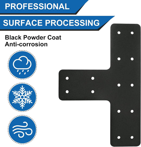 T Post Bracket 4pcs, 12x8 Inch Mending Plate Flat Steel T Shape Bracket for Repairing Wooden Furniture, Pergola