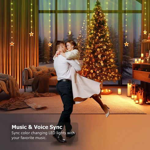 10ft 3.3ft 200+ Star Curtain Lights, x RGB LED Color Changing String Fairy Lights Stars Curtain, Smart APP & IR Remote