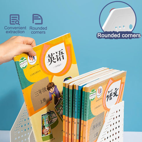 deli Blue Collapsible Magazine File Holder - 4 Vertical Compartment Binder Organizer for Desk Storage