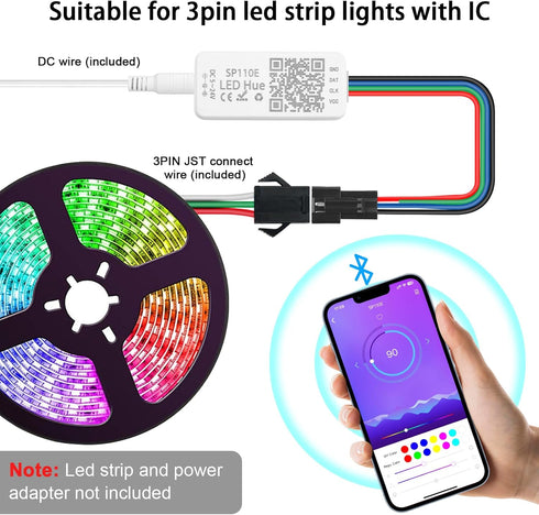 SP110E 2 Pack 5-24V WS2812B WS2815 SK6812 APA102 VIPMOON Bluetooth LED Controller, Pixel LED Light Strips Controller