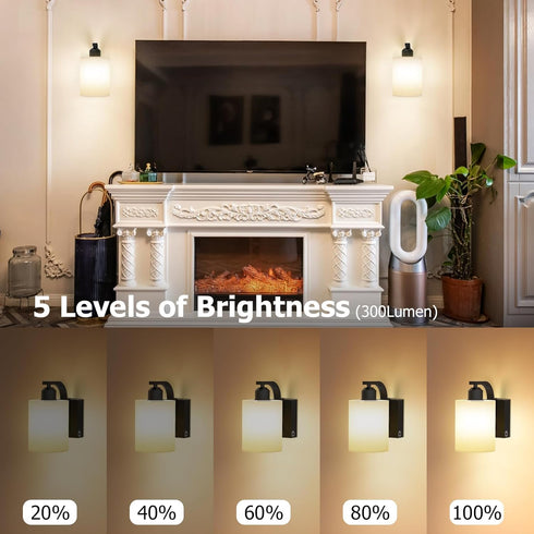 Set 2, 6000mAh iThird Wall Sconce Battery Operated of Rechargeable Wall Lights with Touch Control and Remote Control
