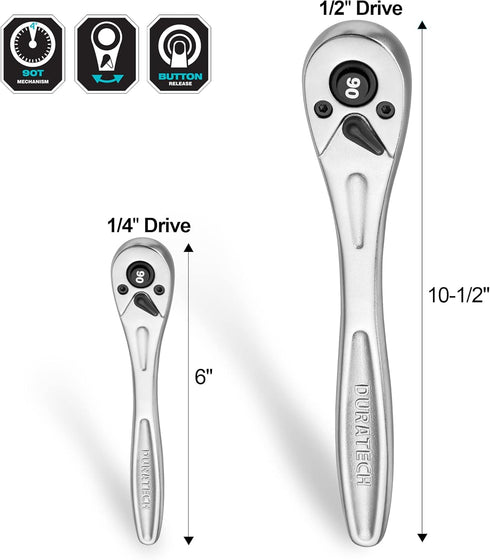 DURATECH 1/4 Ratchet Handle, 90-Tooth Socket Wrench, Reversible Ratchet Wrench, Quick-release by DURATECH