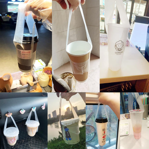 UtySty 200 Pack Packing Drinking Bags with Handle Disposable T-Shaped Drink Carrier Bag Single Cup Holder Grip Carrier