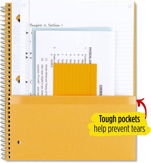 Five Star 5 Subject Spiral Notebook, College Ruled Paper, 200 Sheets, Water Resistant Cover, Purple (38748)