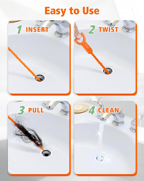 Drain Clog Remover, 25-Inch Hair Removal Tool, Plumbing Snake, Easy & Quick to Use, 6 Pack