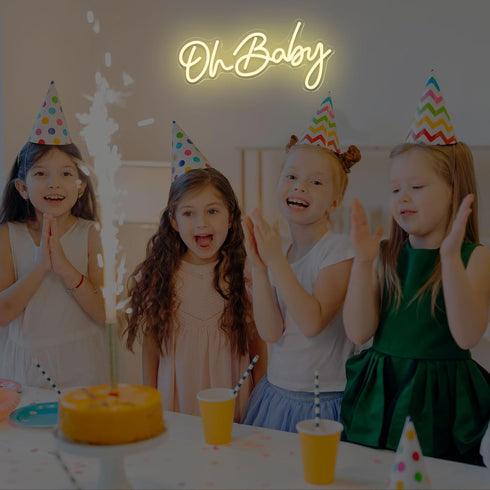 Dimmable (16.9"*8.2") Oh Baby Neon Sign for Backdrop, Baby Shower LED Neon Lights for Wall Decor Light Up Sign