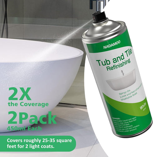 450ml (2 Pack), NADAMOO White Bathtub and Tile Refinishing Spray Paint Kit, Semi-Gloss DIY Coating for Porcelain