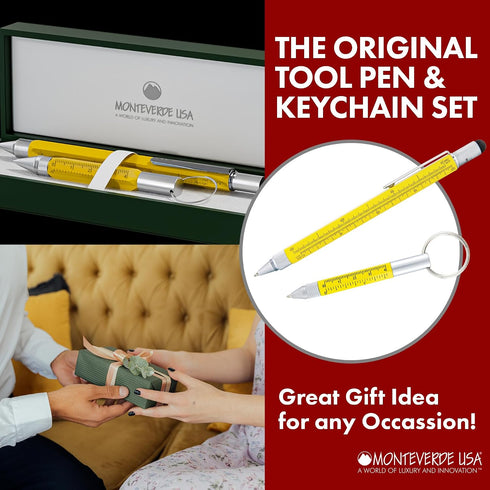 Set 6-in-1 Set (MV35478) Monteverde One Touch Tool Ballpoint Pen with Stylus Yellow + Tool Pen Keychain Multifunction