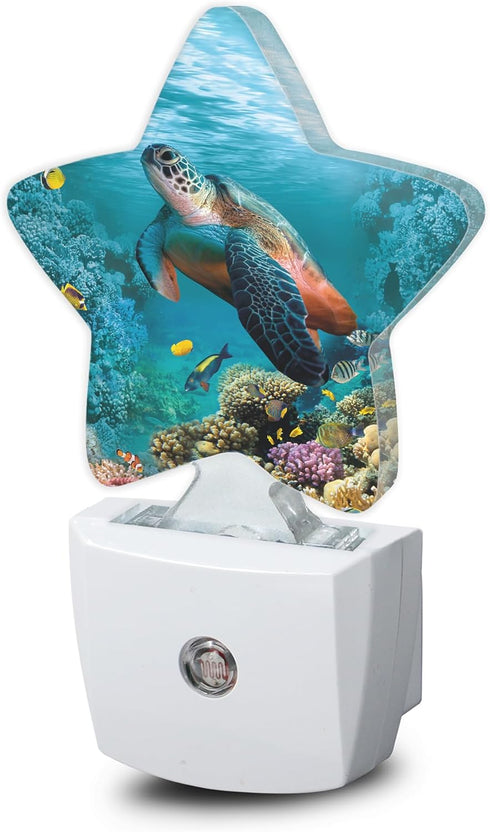 Losthll Sea Turtle Corals Night Light Plug-in Dusk to Dawn Smart Sensor White
