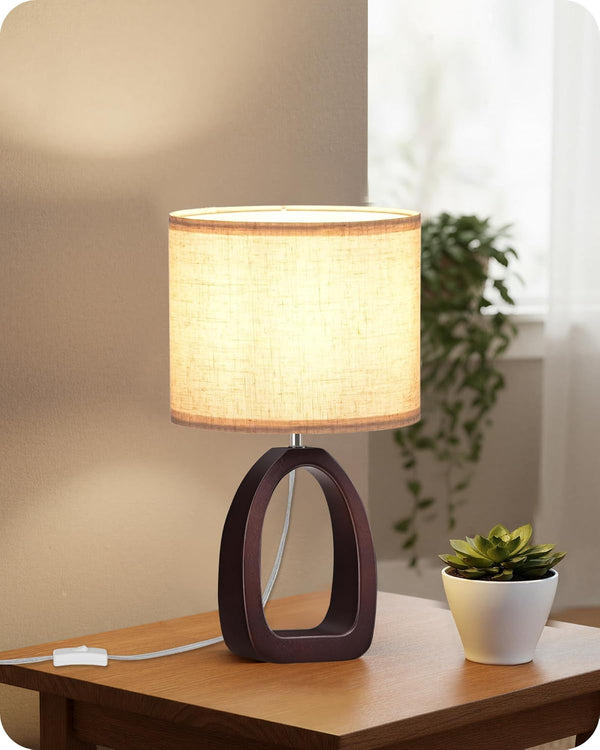 Small Table Lamp, 14.2" Cute Little Desk Lamp, Wood Bedside Lamp with