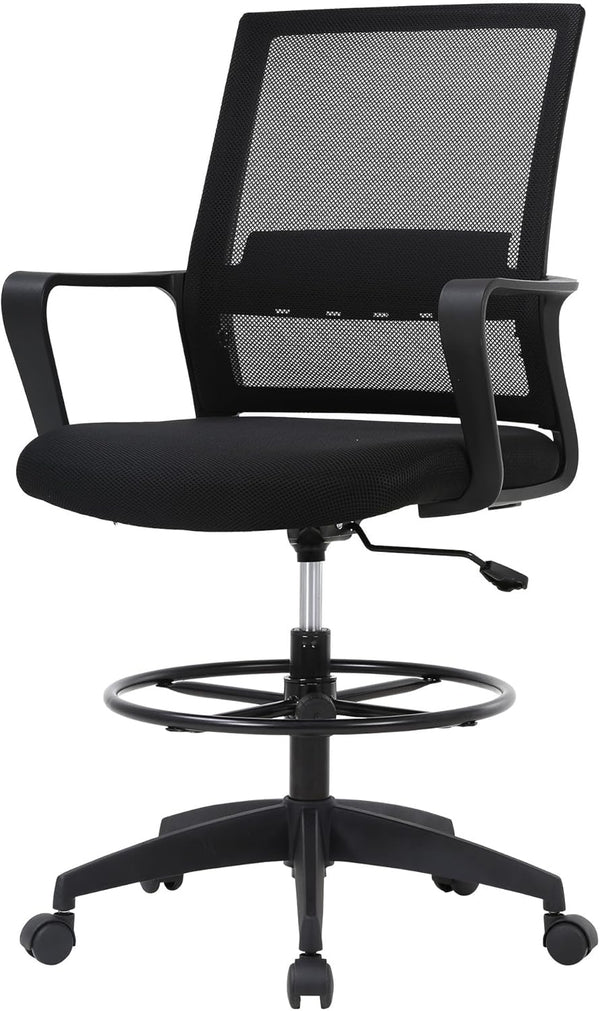 Ergonomic Drafting Chair, Tall Office Chair with Flip-up Armrests, Breathable Mesh High