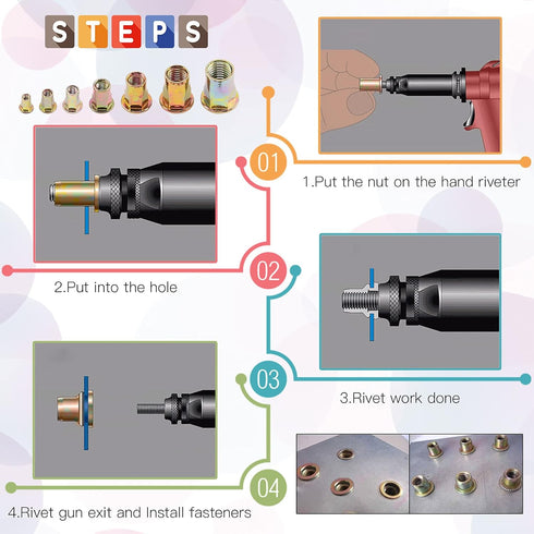 Glarks 320Pcs M3 M4 M5 M6 M8 M10 M12 Set Set) Half Hex Body Flange Rivet Nuts Assortment Kit, Zinc Plated Carbon Steel
