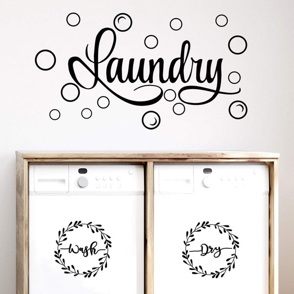 Zonon Laundry Room Decor Decal, Vinyl Wall Decals Quote Wash Dry Sticker for Home Apartment Washing Machine Dryer