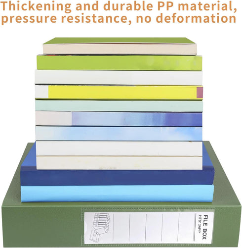 HUA JIE 2 Pack A4 Storage File Boxes, 65mm Spine Document Storage Box with Metal Clip for Office School, Green