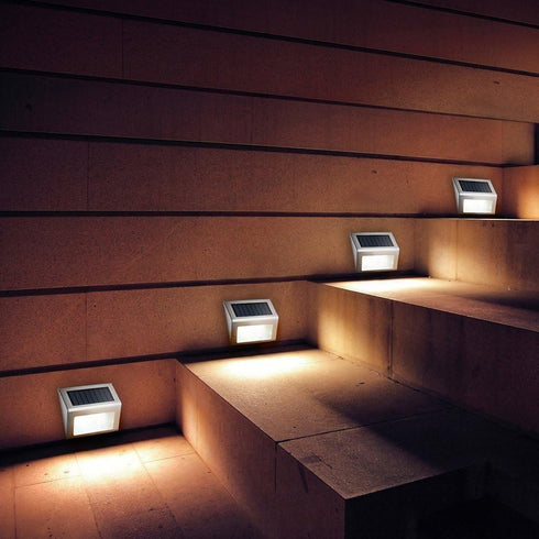 Pack 6 Solar Lights Outdoor Waterproof Deck Light, Solar Stair Lights Outside LED Step Lighting Stainless Steel