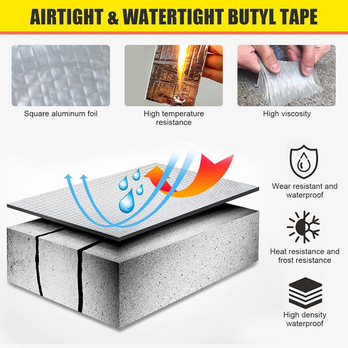 Butyl Tape, Waterproof RV Sealant Tape, 33ft x 6in, UV-Resistant Roofing Tape for Leak Patching