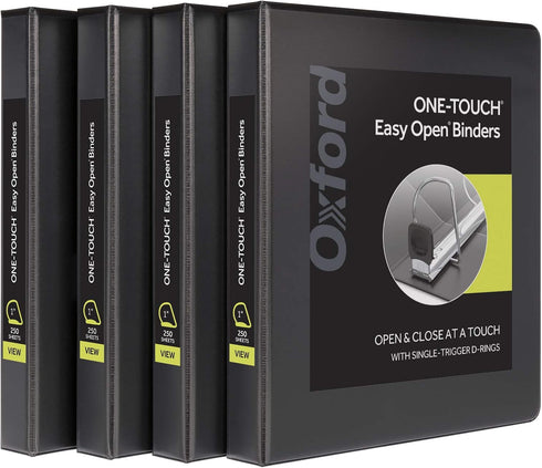 Oxford 3 Ring Binders, 1 inch ONE-Touch Easy Open D Rings, Durable ClearVue Binders for School Office (4 PK)