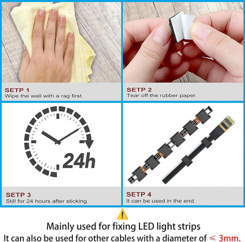 SZFUDIGO 50Pcs, 10mm Adhesive led Strip Lights Tape Clips Black Suitable for Wide LED Lights