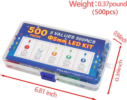 Generic 500 5 Colors5mm Pack Bulb 5 mm pcs LED Diode Lights Assored Kit Bright Lighting Lamps Electronics Components