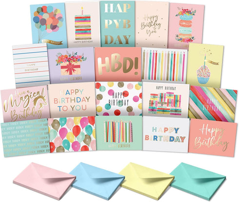 Sweetzer & Orange Happy Birthday Cards, Assorted Box of 20 Cards with Envelopes, Perfect for Celebrations and Special