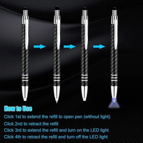 Glovion 3-in-1 Lighted Tip Pen with Stylus, LED Penlight, Ballpoint Pen for Writing in the Dark, Pack of 3, Blue Light