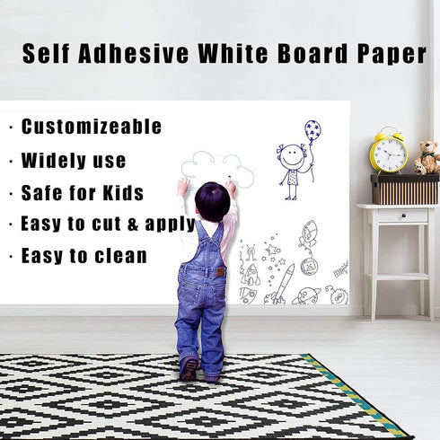 Self Adhesive White Board Paper, Dry Erase Wall Stickers Roll 17.7" x 78.7" for School/Office/Home/Kid/Art Decoration