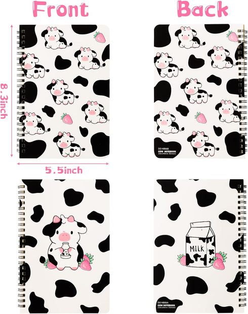 L1rabe 2 A5 Cow Spiral Notebooks Cute Funny Cow Pink Strawberry Milk College Ruled Notebooks Hardbound Spiral Travel Drawing Journal Notepad Diary for Kids Teens, Back to School Gifts for Students by L1rabe