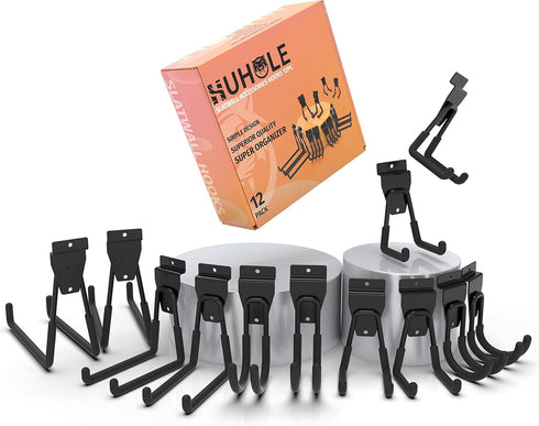 HUHOLE Slatwall Accessories, Multi Sizes Slatwall Hooks, Hanging Hook and Hangers, 12 Pack