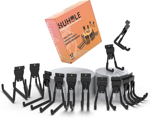 HUHOLE Slatwall Accessories, Multi Sizes Slatwall Hooks, Hanging Hook and Hangers, 12 Pack
