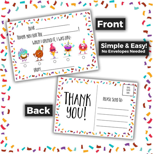 Kids Fill in the Blank Thank You Postcards - 25 Card Set, Fun Gender Neutral Thank You Notes for Boys or Girls