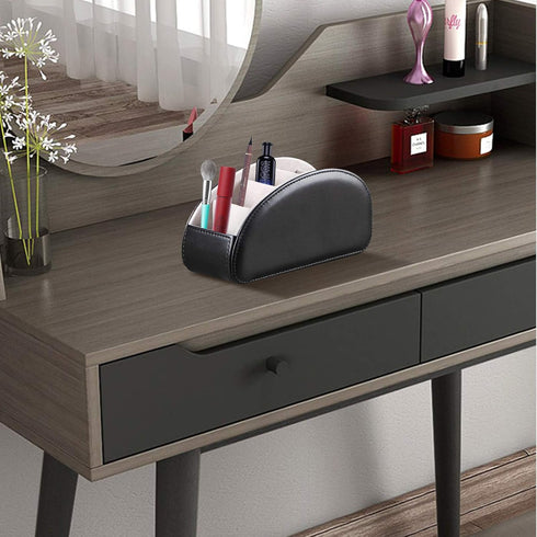 5 All-in-One Leather TV Remote Control Holder Black with Compartments Nightstand Desktop DVD Media Player Remote Caddy