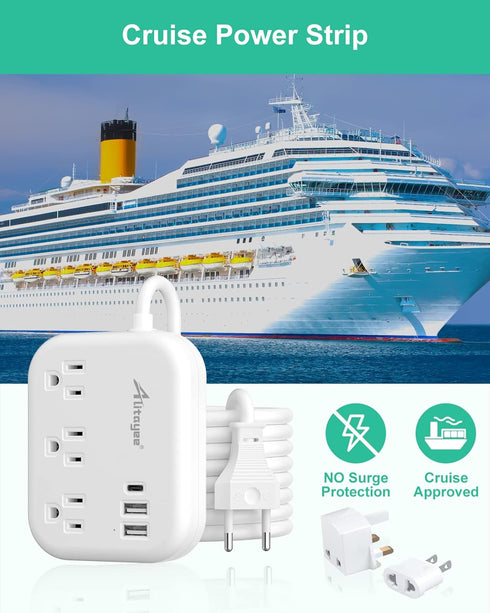 European Travel Plug Adapter, Alitayee EU/UK/US Travel Power Strip with 3 Outlets 3 USB Ports, International Universal
